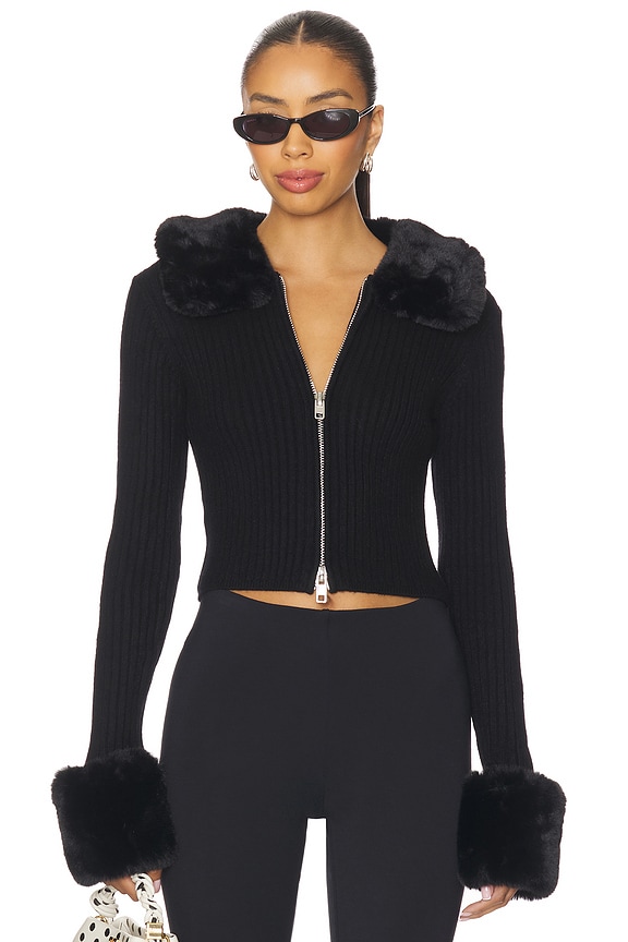 view 2 of 5 Peggy Cardigan With Faux Fur Trim in Sable