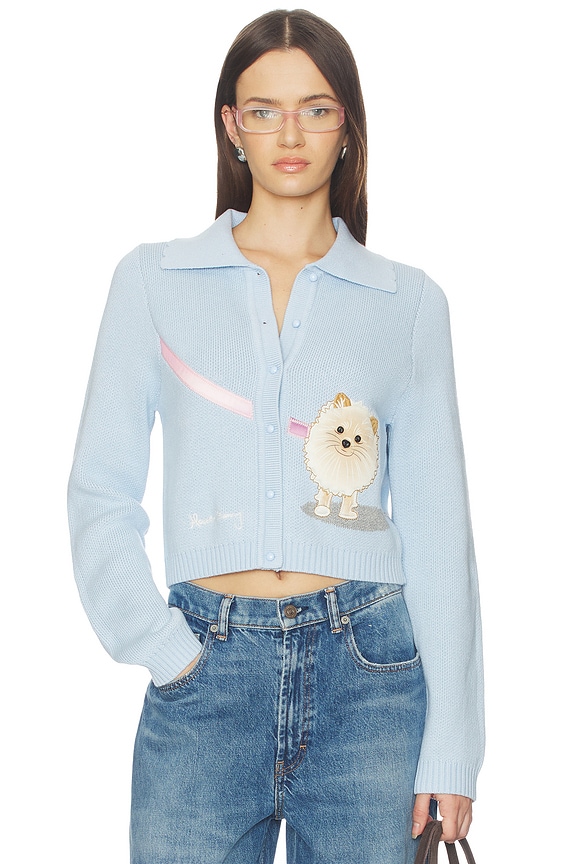 view 1 of 6 Pom Pom Tripper Cardigan in Sky Blue