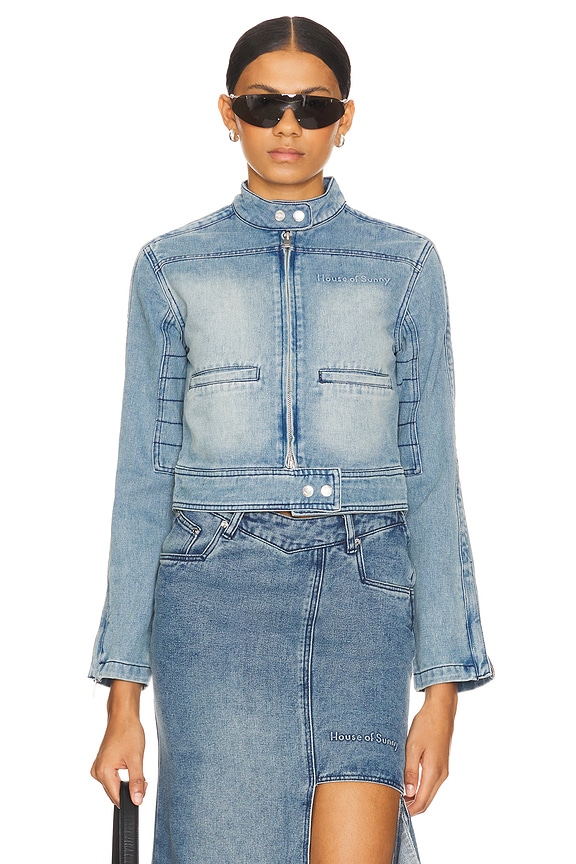 view 2 of 6 Take A Trip Cropped Racing Jacket in Sky Blue