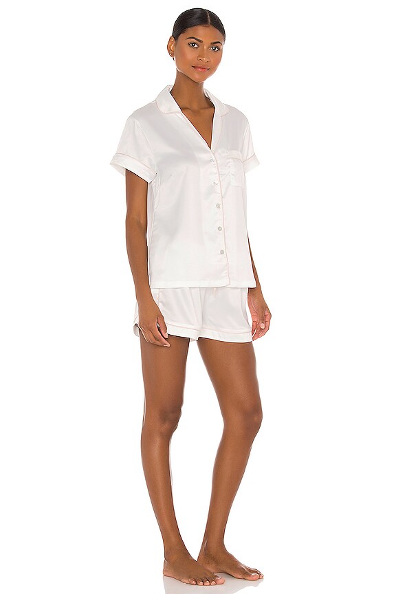 view 2 of 3 Pajama Set in White With Blush Piping