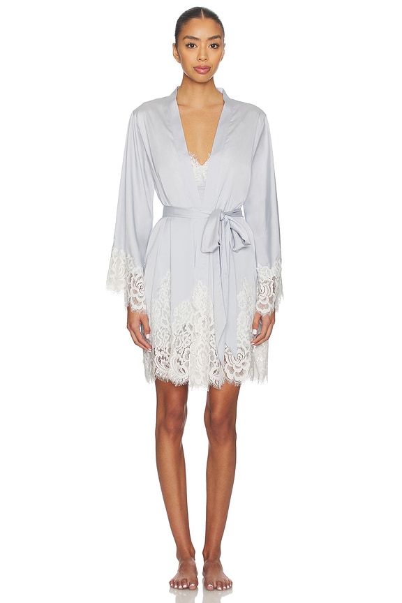 view 1 of 5 Peyton Short Robe in Ivory Lace With Eggshell Blue