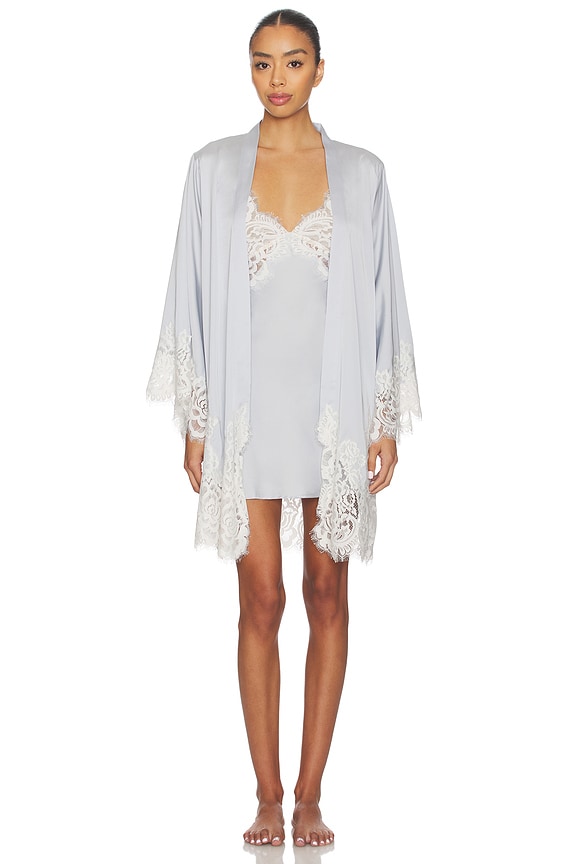 view 2 of 5 Peyton Short Robe in Ivory Lace With Eggshell Blue