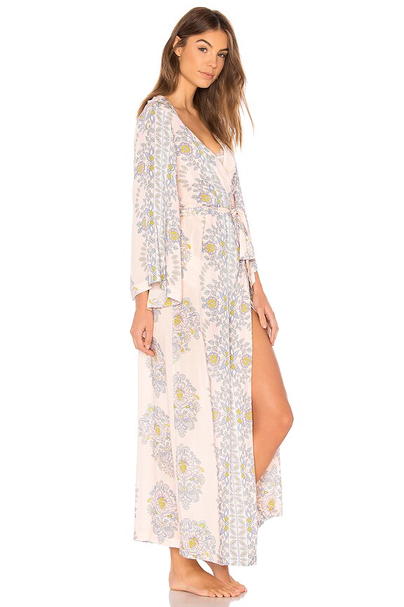 view 2 of 3 Harlow Long Kimono Robe in Pink Floral