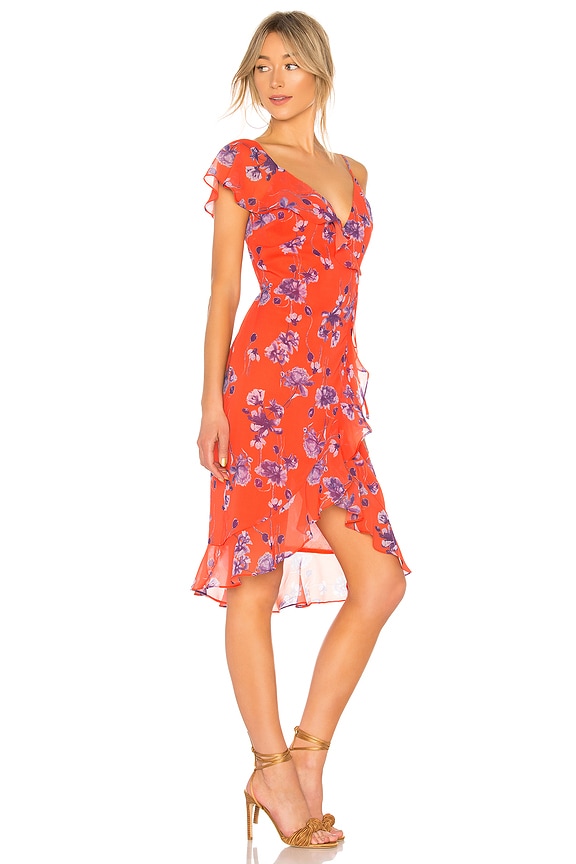 view 2 of 3 VESTIDO A MEDIA PIERNA ENVOLVENTE DARA in Crimson Floral