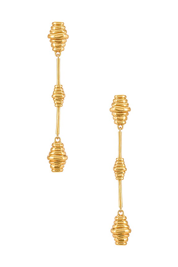 view 2 of 3 PENDIENTES LARGOS HONEYCOMB in Gold