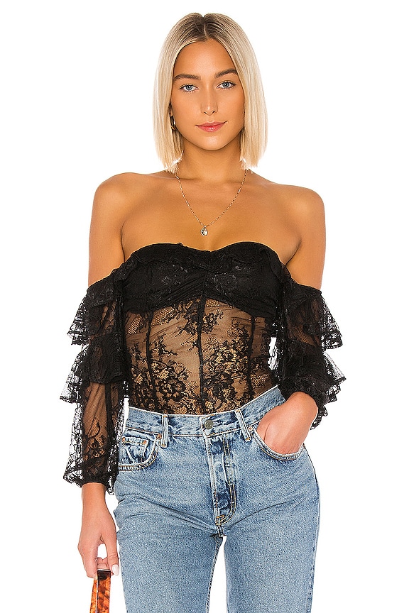 House of Harlow 1960 X REVOLVE Aria Bodysuit in Noir | REVOLVE