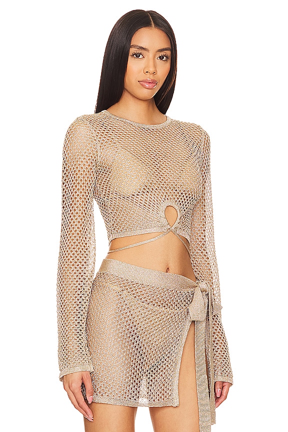 view 2 of 5 x REVOLVE Sana Metallic Open Stitch Top in Gold