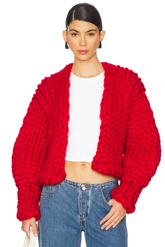 view 2 of 5 Red Star Colossal Knit Jacket in Red & Cream