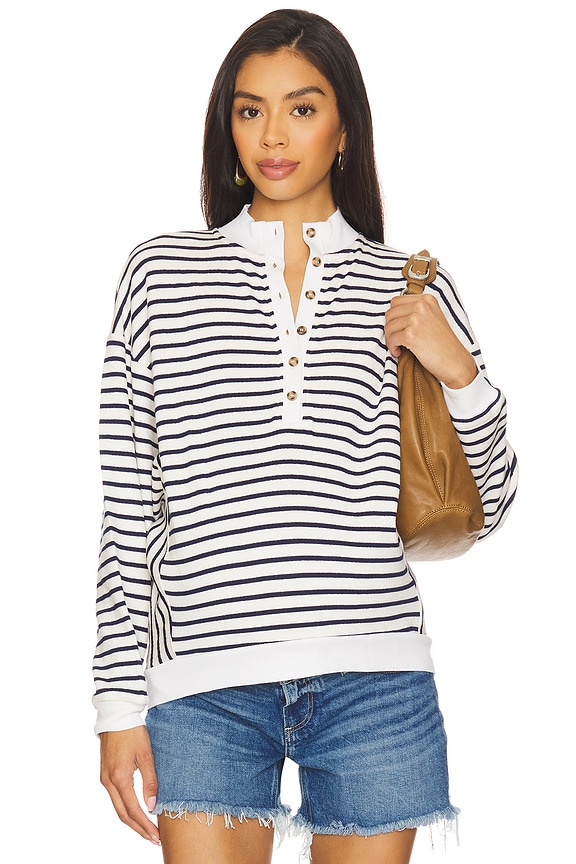 view 2 of 5 The Dakota Striped Nursing Sweatshirt in Navy Stripe