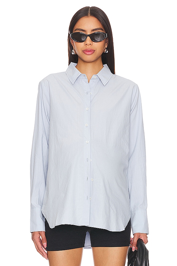 view 2 of 5 Maternity Classic Button Down Shirt in Sky Blue