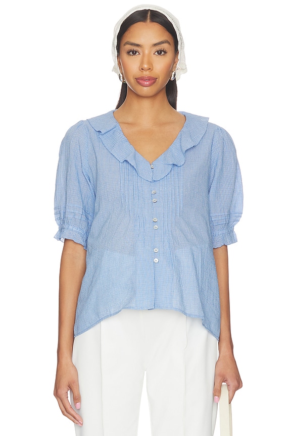 view 2 of 6 The Plaid Lou Lou Nursing Blouse in Light Blue Plaid