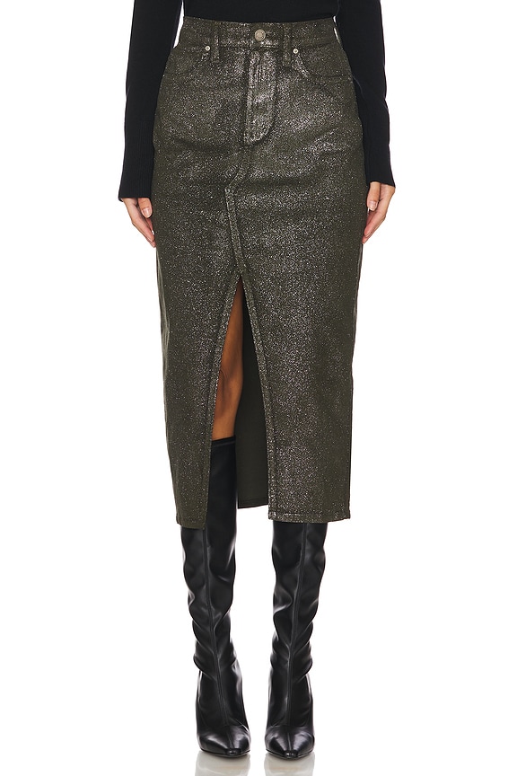view 2 of 7 Reconstructed Midi Skirt in Cypress Glitter