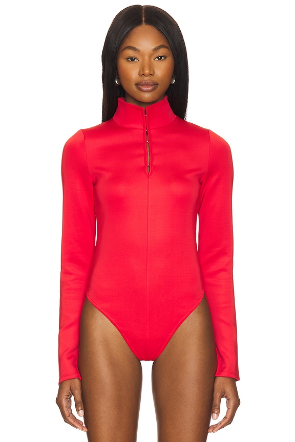 view 2 of 5 Long Sleeve Hook & Eye Bodysuit in Poinsettia