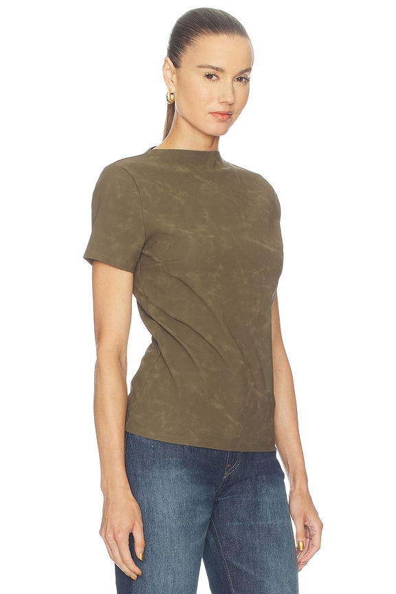 view 2 of 4 Faux Suede Short Sleeve Ruched Top in Washed Green