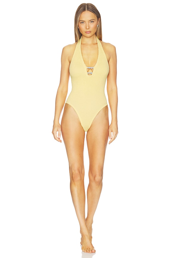 view 1 of 3 MAILLOT DE BAIN UNE PIÈCE ORNÉ DE PERLES ADRIANA in Butter