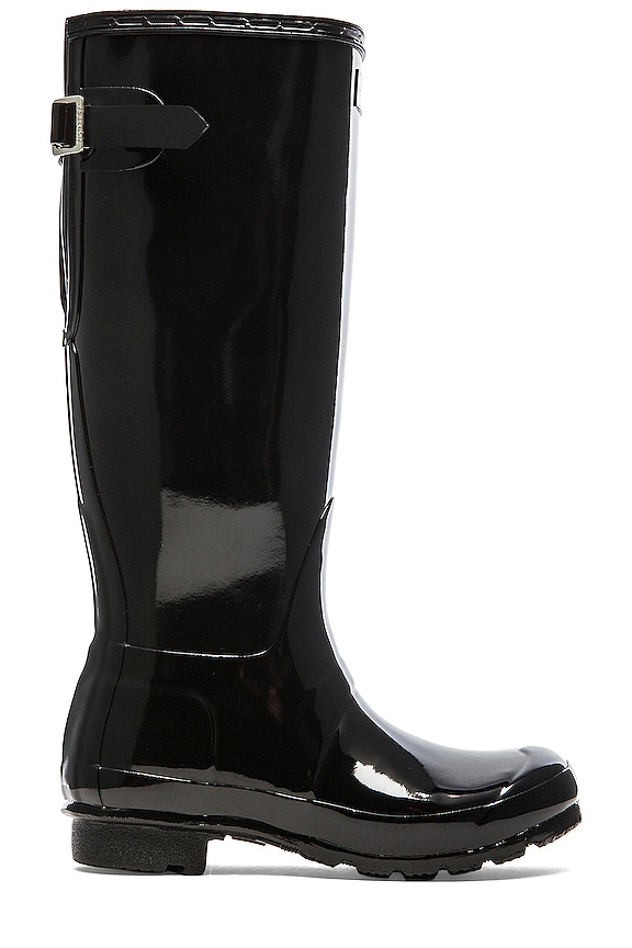 Hunter Original Back Adjustable Gloss Rain Boot in Black | REVOLVE