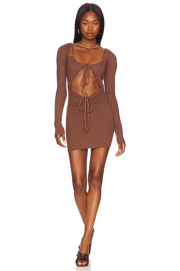 view 1 of 3 Willa Ruched Cut Out Mini Dress in Dark Terracotta