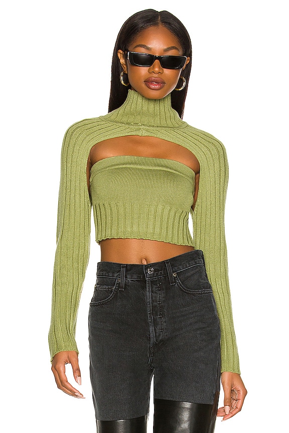 h:ours Loren Turtleneck Shrug in Olive Green | REVOLVE