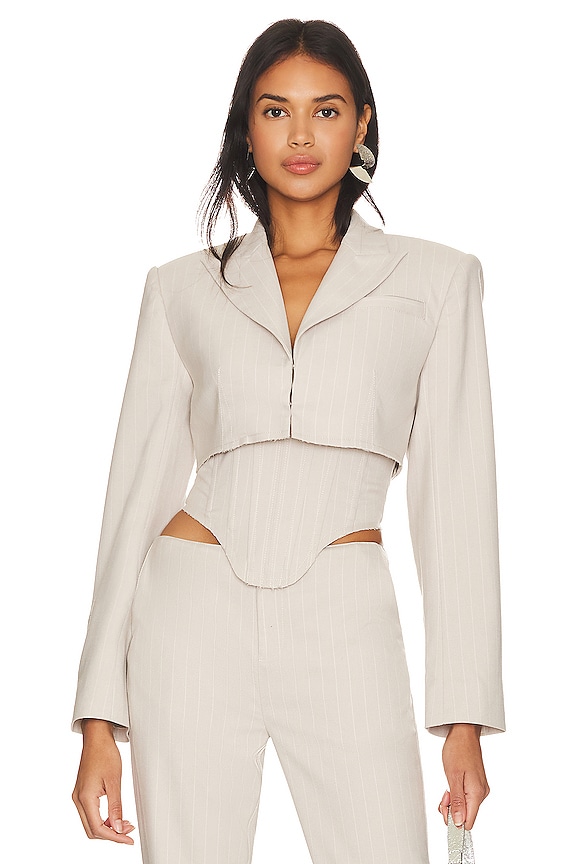 view 2 of 6 Amira Crop Blazer in Gray & White