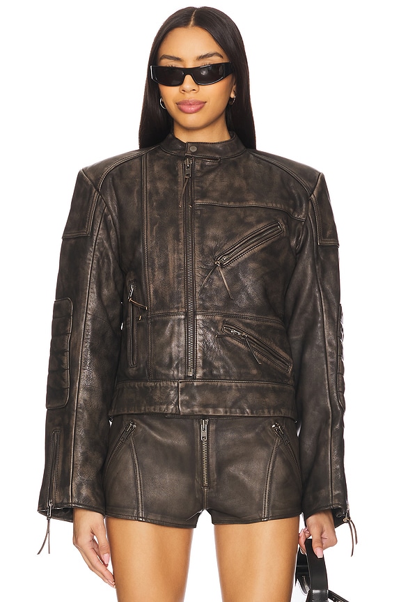 view 2 of 5 Lavinia Leather Racer Jacket in Distressed Black