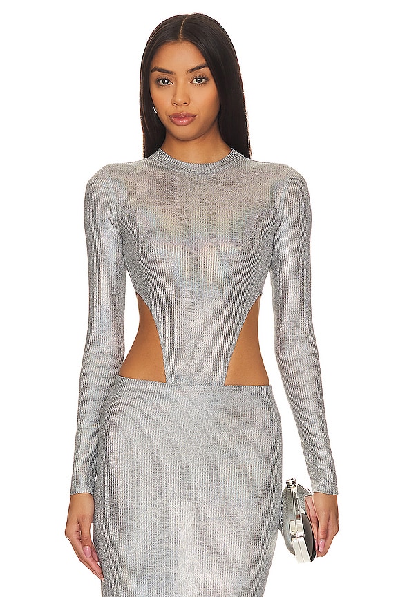 h:ours Shirley Bodysuit in Metallic Silver | REVOLVE