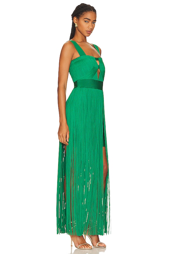 view 2 of 3 Contour Bust Wide Strap Fringe Gown in Cypress