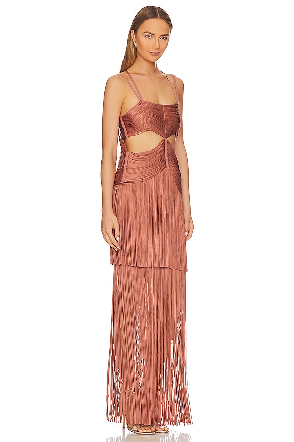 view 2 of 3 Strappy Bandeau Fringe Gown in Terracotta