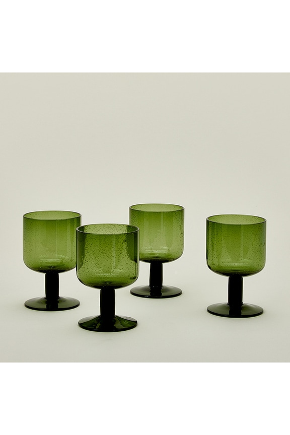 view 2 of 3 Stemmed Simple Seeded Glassware Set Of 4 in Olive