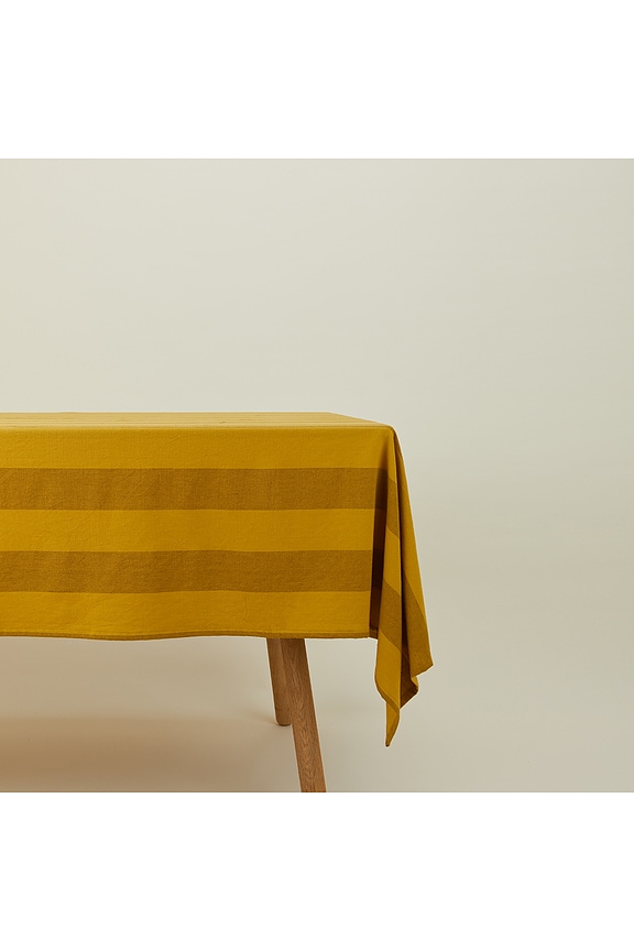 view 2 of 4 Essential Striped Tablecloth in Mustard & Bronze