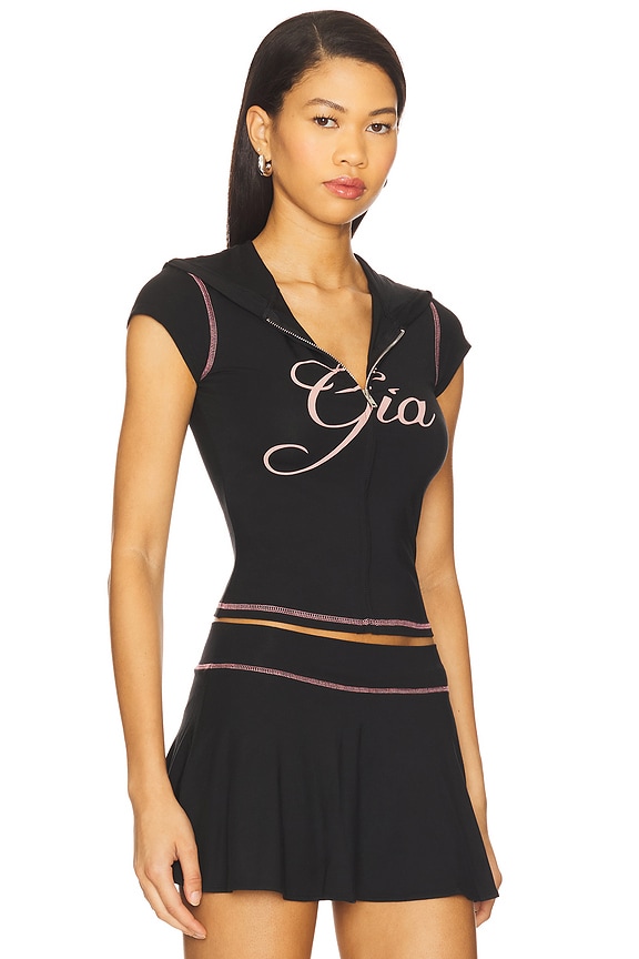 view 2 of 4 Cap Sleeve Blare Hoodie Top in Black