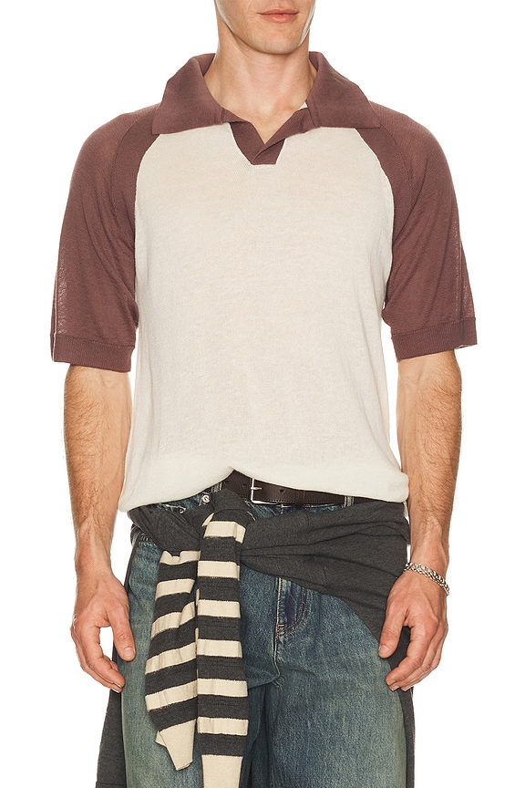 view 1 of 4 Raglan Polo Shirt in Plum & White