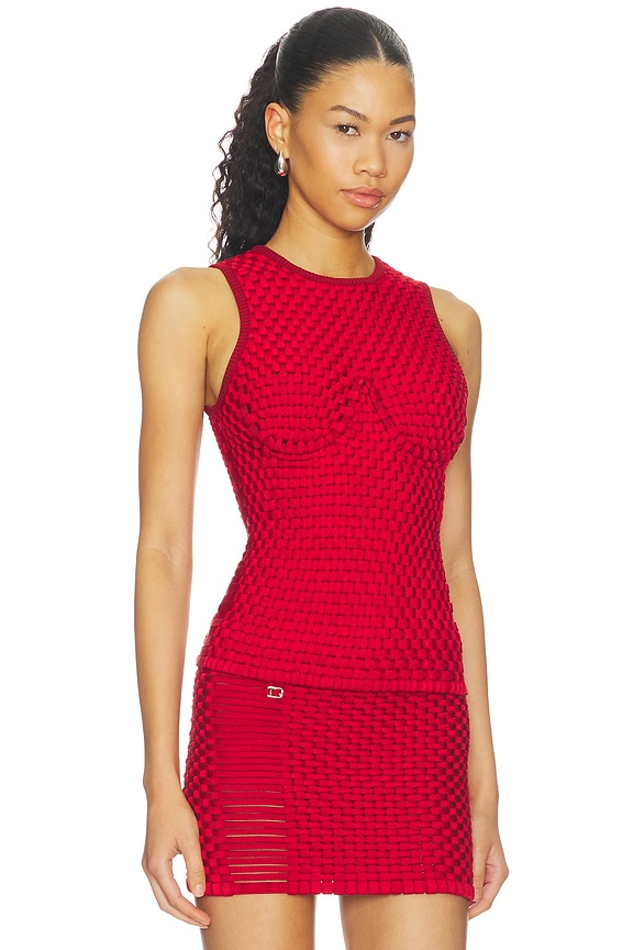 view 2 of 5 Woven Tight Tank Top in Red