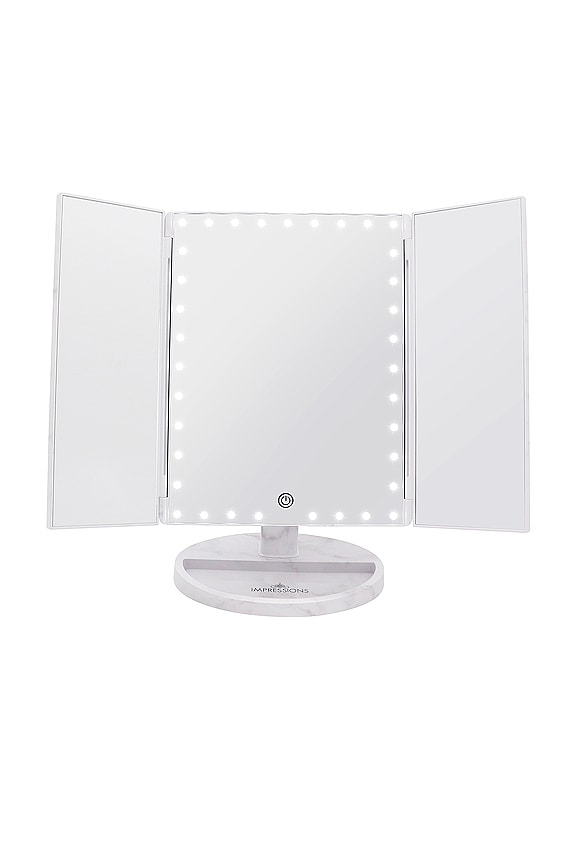 view 1 of 2 Touch Trifold XL Dimmable LED Makeup Mirror in White Marble