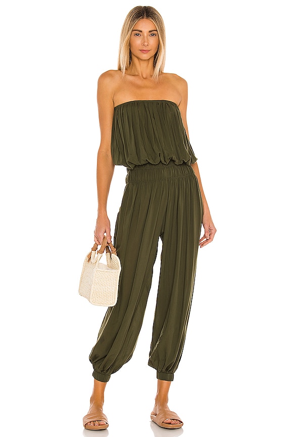 view 1 of 3 Seychelle Solid Strapless Pleated Jumpsuit in Cactus