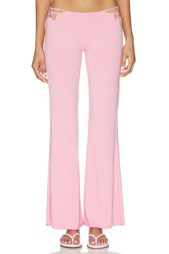 view 1 of 6 Valentina Solid Low Rise Long Pant With Embroidered Rose Kerawang Detail in Ballet
