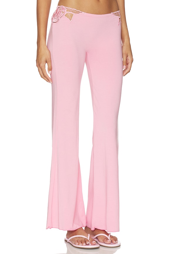 view 2 of 6 Valentina Solid Low Rise Long Pant With Embroidered Rose Kerawang Detail in Ballet