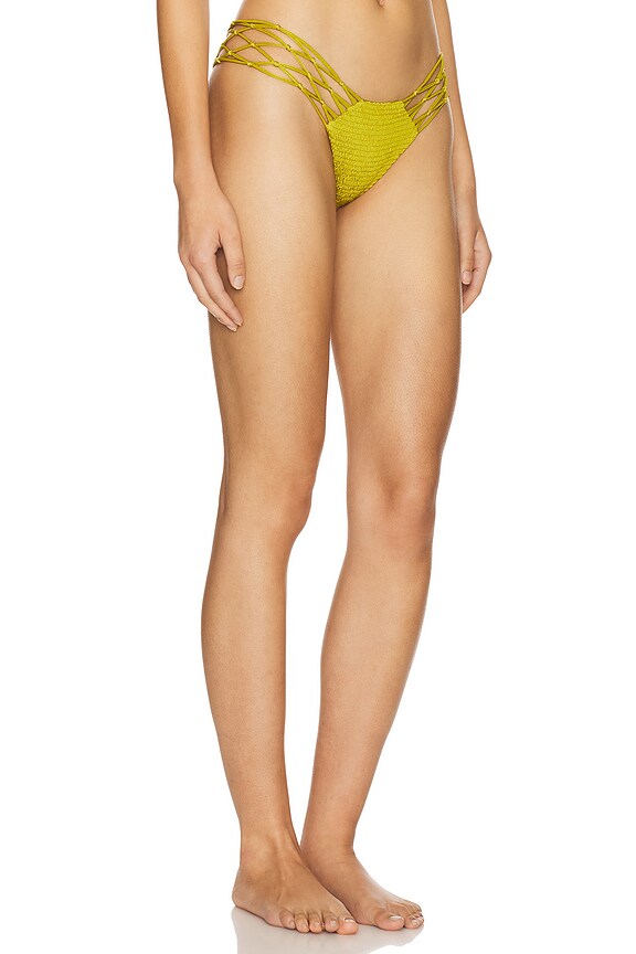 view 2 of 4 Santos Skimpy Solid Macrame Sides Smocked Bikini Bottom in Shimmer