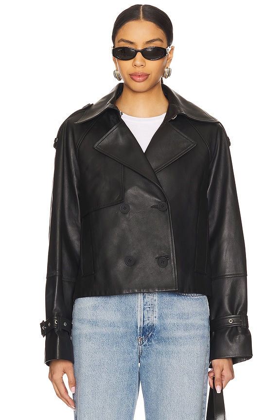 view 2 of 5 Luna Leather Trench Jacket in Black