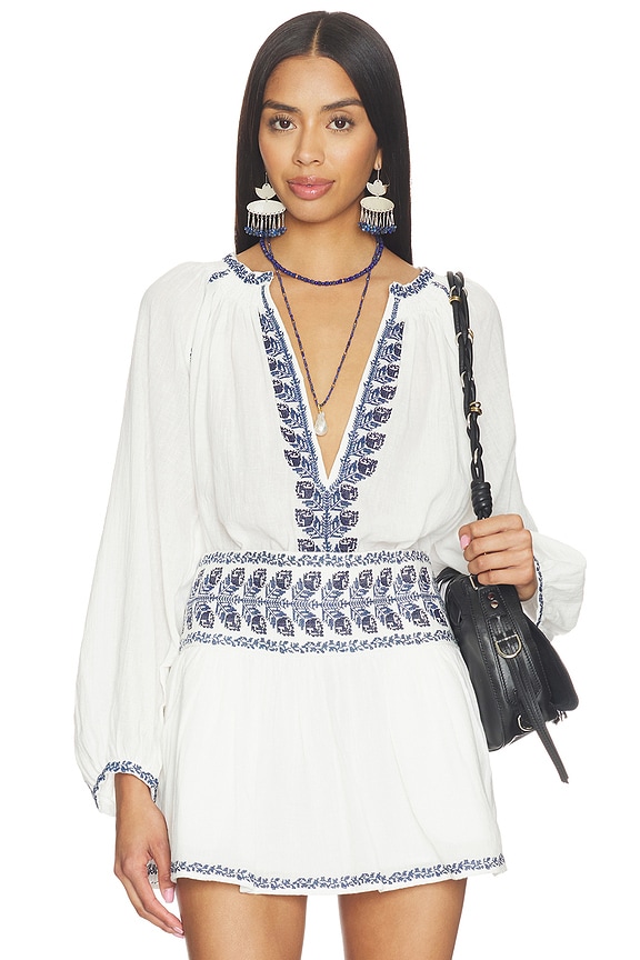 view 1 of 5 Lena Top in Ecru & Blue