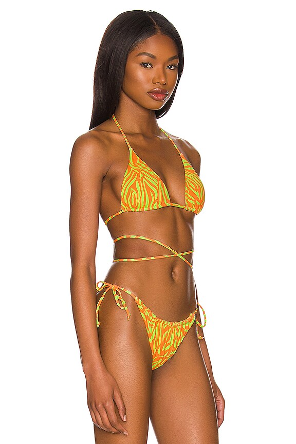 view 2 of 4 Long Tie Triangle Bikini Top in Ziggy Tangerine