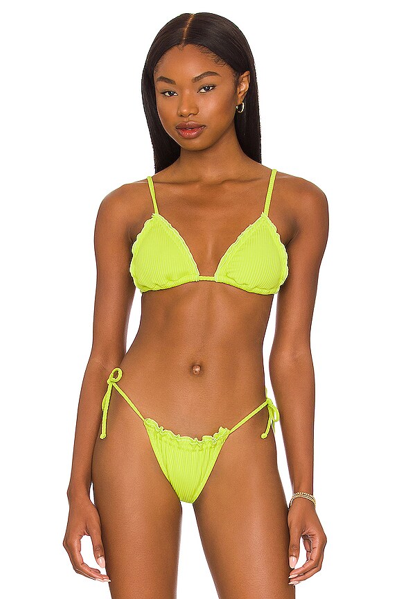 view 1 of 4 Frill Tie Bikini Top in Lime Rib