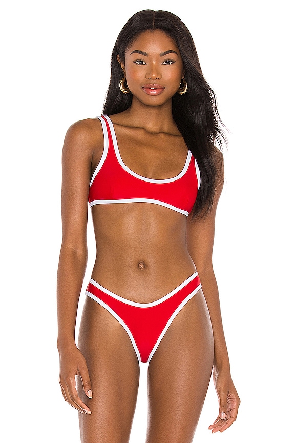 view 1 of 4 90's Duo Crop Bikini Top in Red & White Contrast