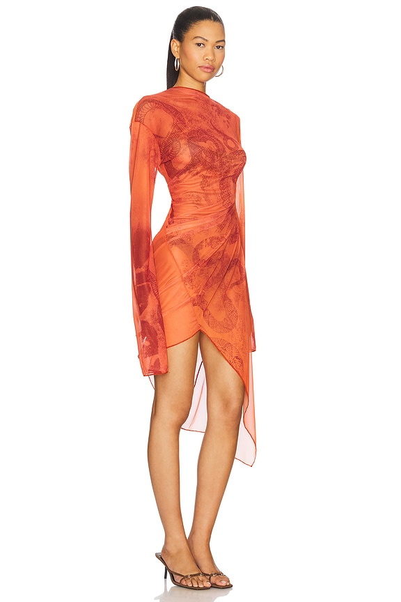 view 2 of 4 Draped Twisted Dress in Red Snake Print