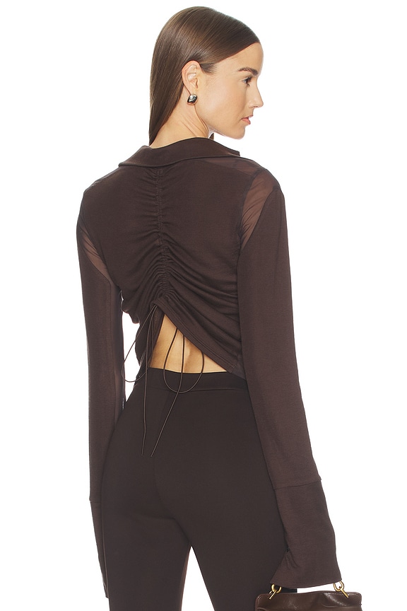 view 1 of 5 Gathered Back Button Up Top in Dark Brown