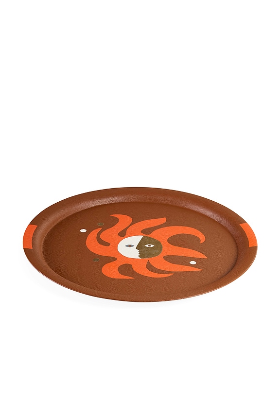 view 2 of 3 Playa Leather Circle Tray in Brown & Orange
