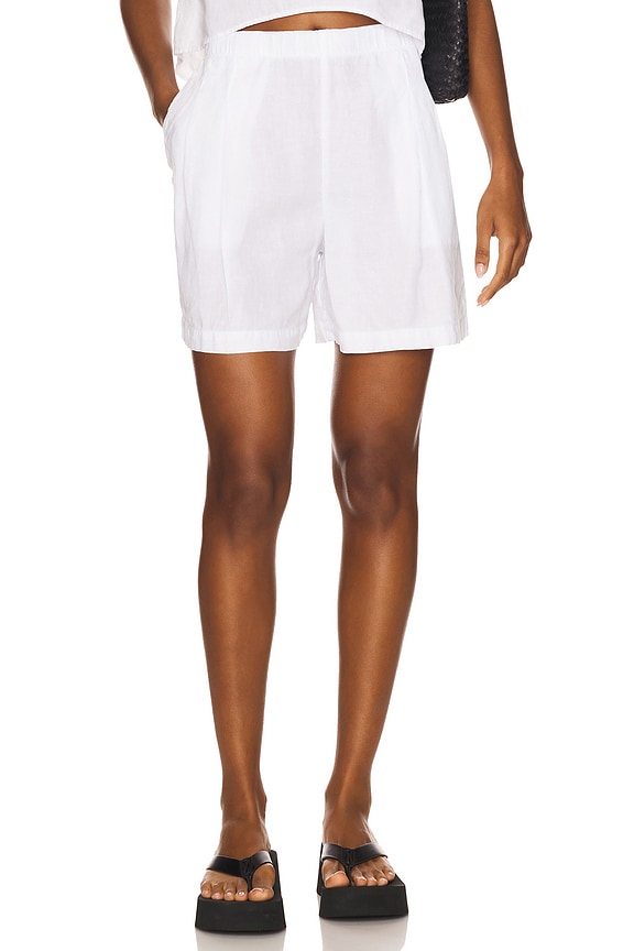 view 1 of 6 Lightweight Linen Elastic Short in White