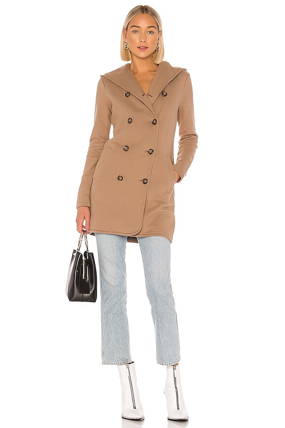 view 2 of 4 Double Breasted Hoodie Coat in Camel