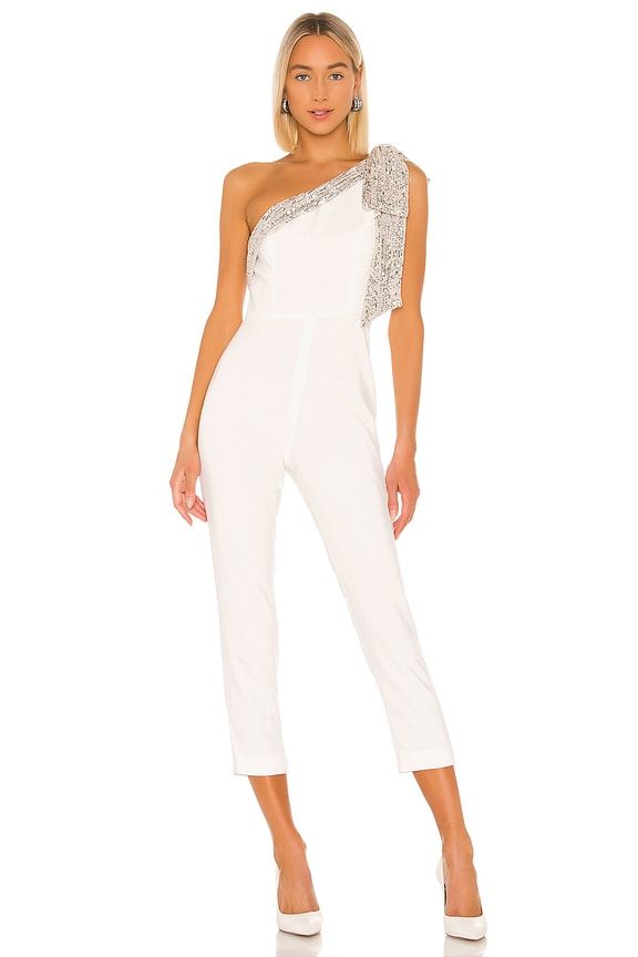 view 2 of 6 Gavin Jumpsuit With Satin Overskirt in Light Ivory, Silver & Diamond White