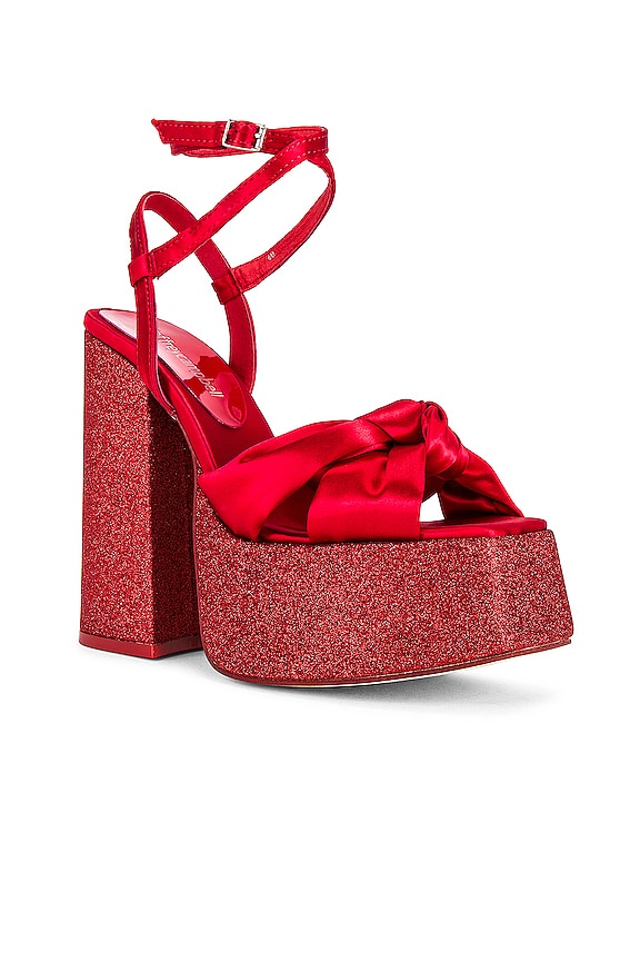view 2 of 5 SANDALES SEVENTIES PLATFORM in Red Satin Combo