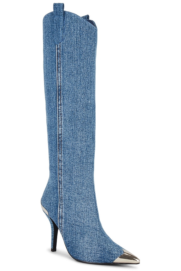 view 2 of 5 By-Golly Heeled Boot in Blue Acid Wash Denim Silver
